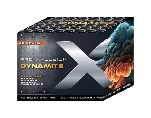 Wyrzutnia Dynamite importer Surex zawiera duże efekty w kolorze złotym.